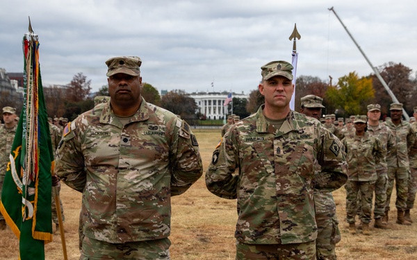 112th Military Police Battalion service members take a photo in front of the White House