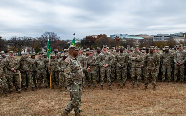 Joint Task Force Magnolia commander delivers remarks to service members in front of the White House