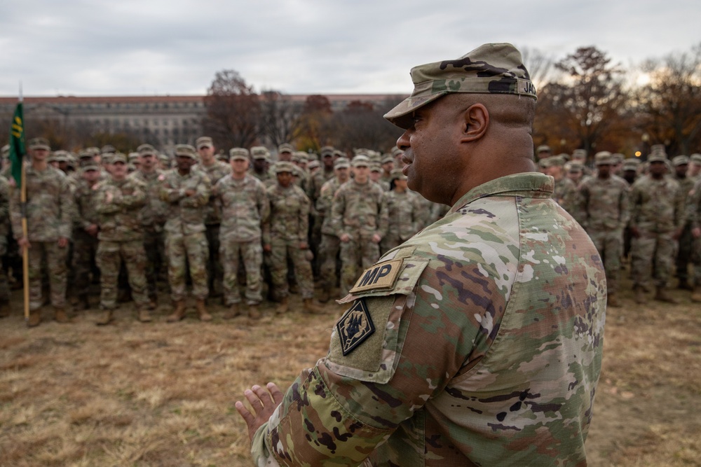 Joint Task Force Magnolia commander delivers remarks to service members in front of the White House