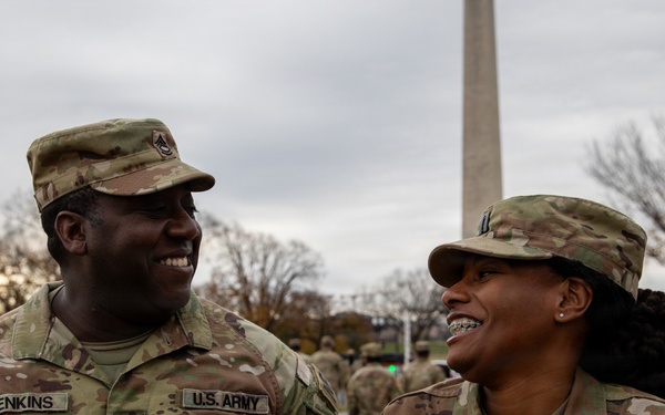 Mississippi National Guard Soldiers laugh in front of the Washington Monument