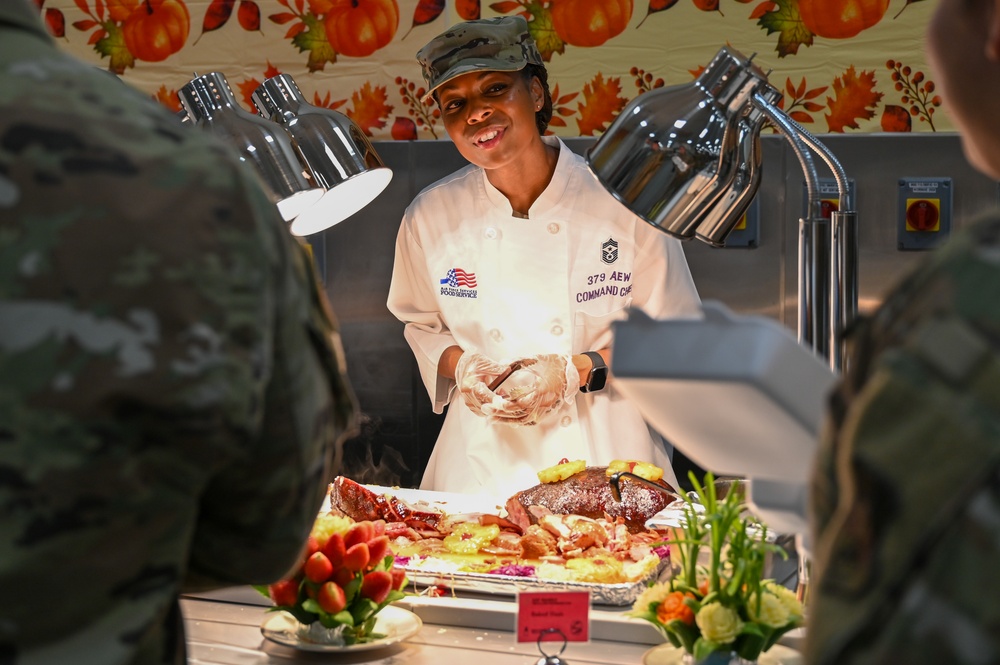 379th AEW Leadership Serves Thanksgiving Meal