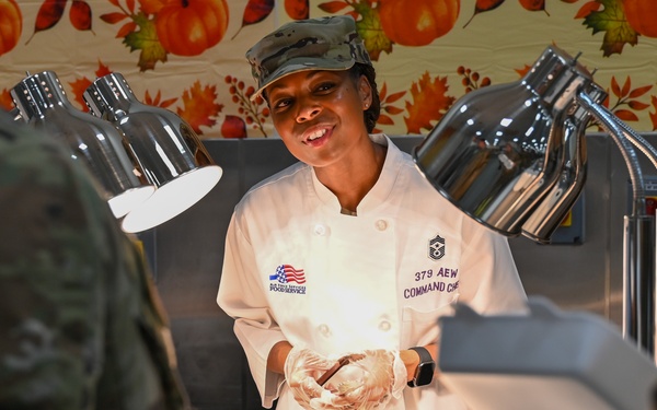 379th AEW Leadership Serves Thanksgiving Meal