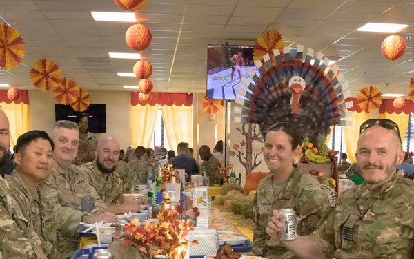 Soldiers are served Thanksgiving dinner at Camp Arifjan, Kuwait