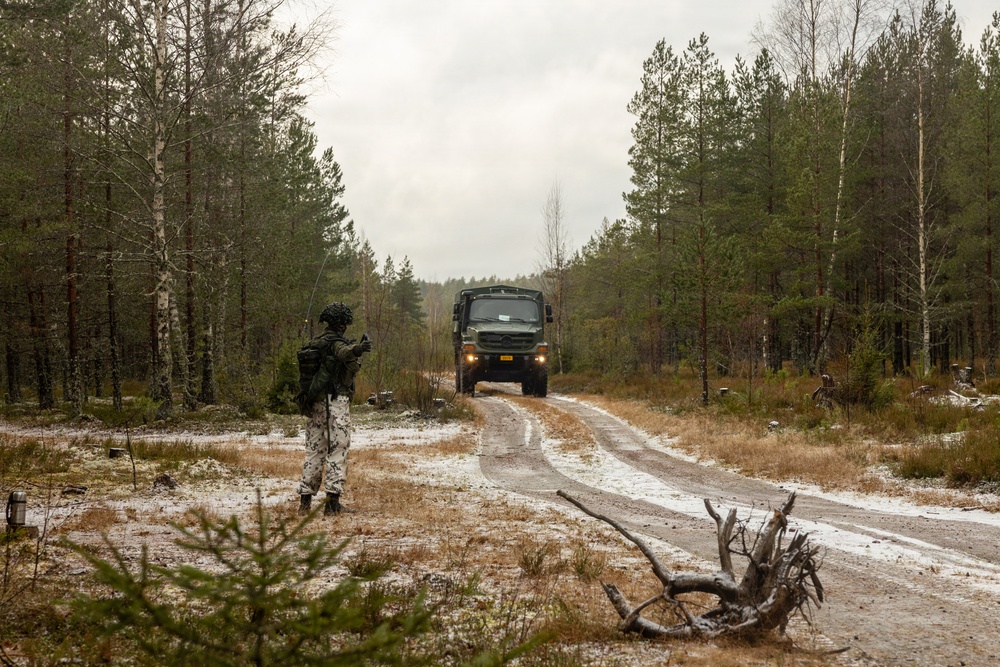 Finnish service members, U.S. Marines execute a joint convoy operation