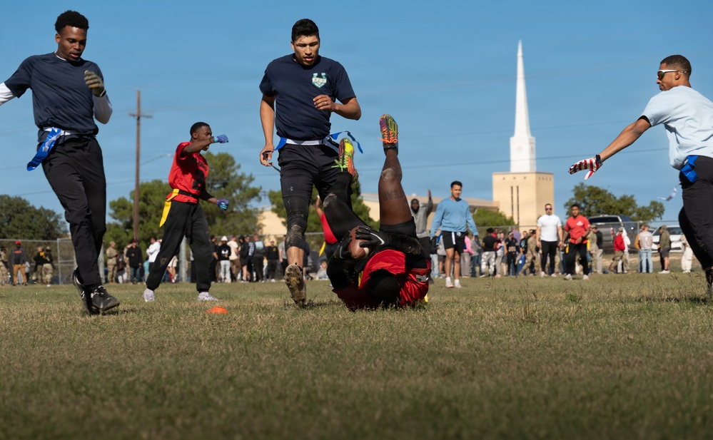 1st Cavalry Division units compete for the win during a Turkey Bowl flag football game