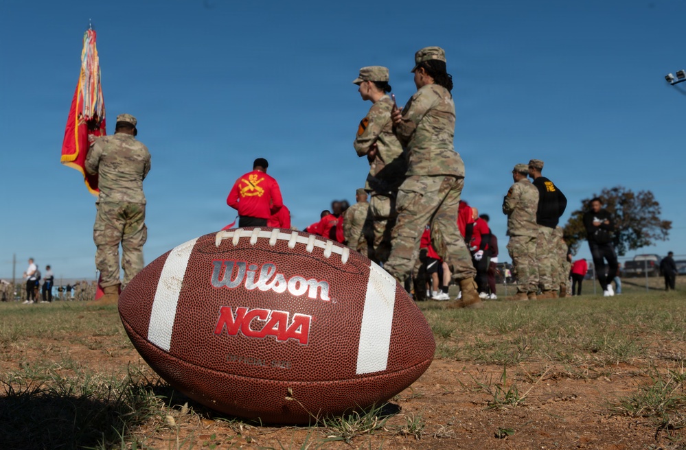 1st Cavalry Division units compete for the win during a Turkey Bowl flag football game