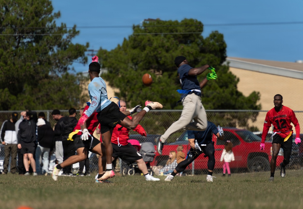 1st Cavalry Division units compete for the win during a Turkey Bowl flag football game