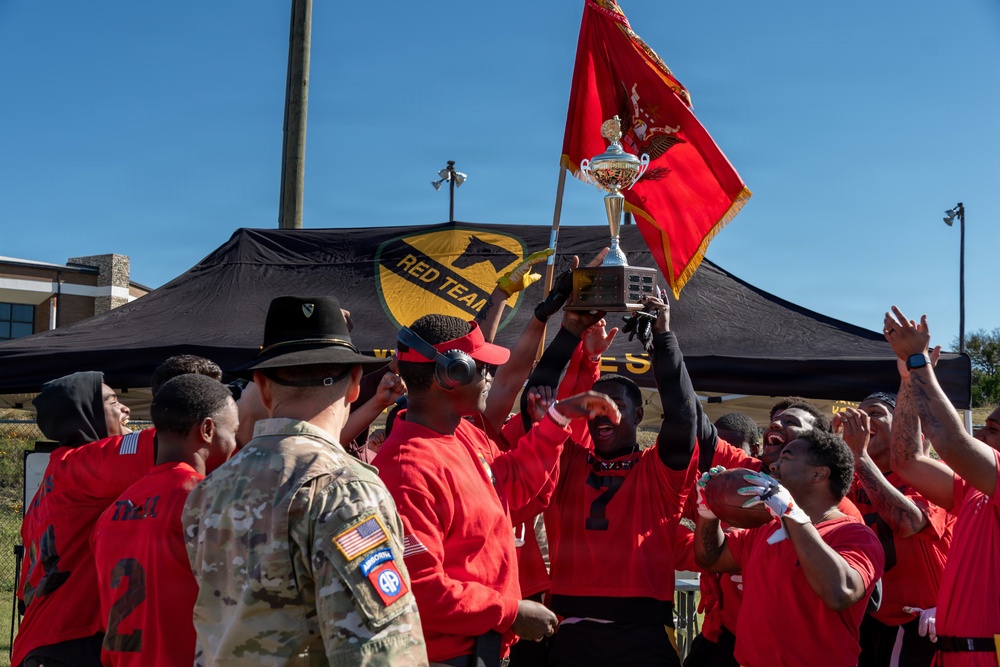1st Cavalry Division units compete for the win during a Turkey Bowl flag football game