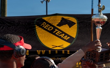 1st Cavalry Division units compete for the win during a Turkey Bowl flag football game