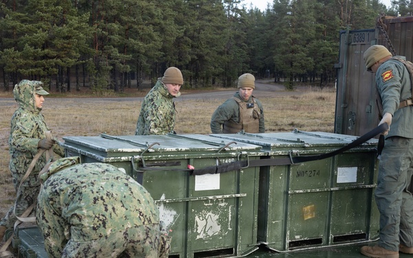 U.S. Marines, Sailors set up a forward arming and refueling point supporting Finnish Defense Forces