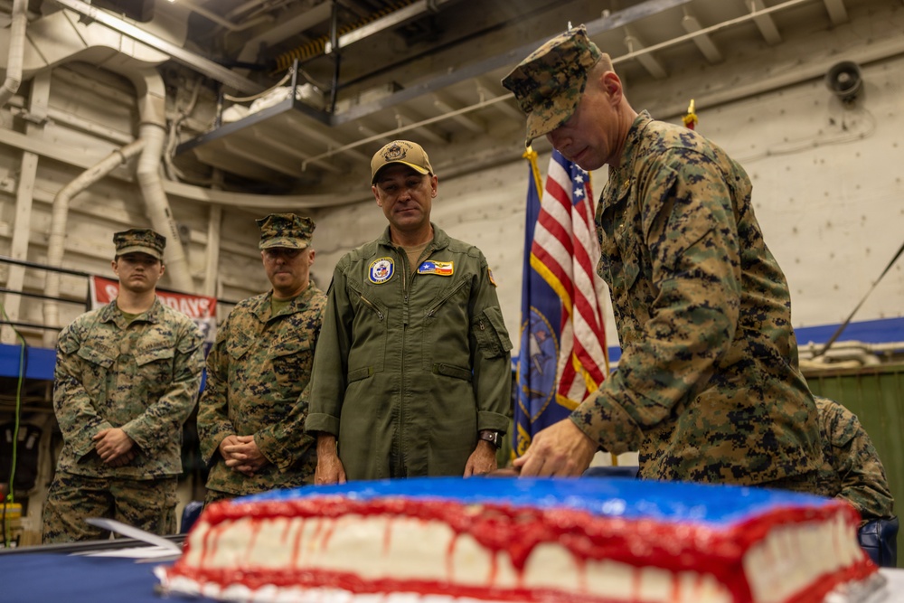 22nd MEU(SOC) | Marines Celebrate Marine Corps 250th Birthday Aboard USS San Antonio