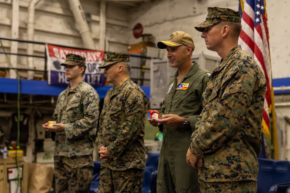 22nd MEU(SOC) | Marines Celebrate Marine Corps 250th Birthday Aboard USS San Antonio