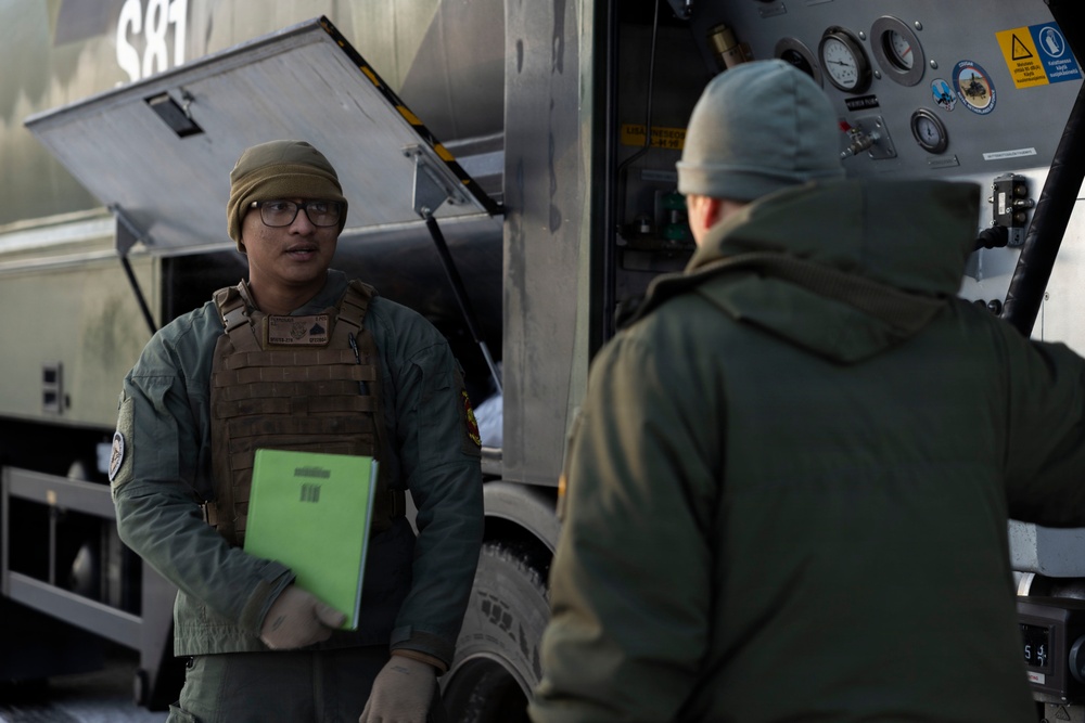 U.S. Marines, Sailors set up a forward arming and refueling point supporting Finnish Defense Forces