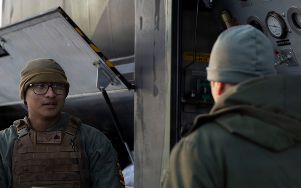 U.S. Marines, Sailors set up a forward arming and refueling point supporting Finnish Defense Forces