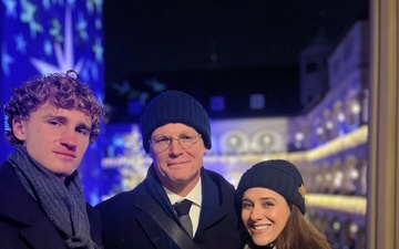 USAG Stuttgart Commander Col. Edward Sanford, joined by his wife and son, attends the opening of the Stuttgart Christmas Market on Nov. 26, 2025.