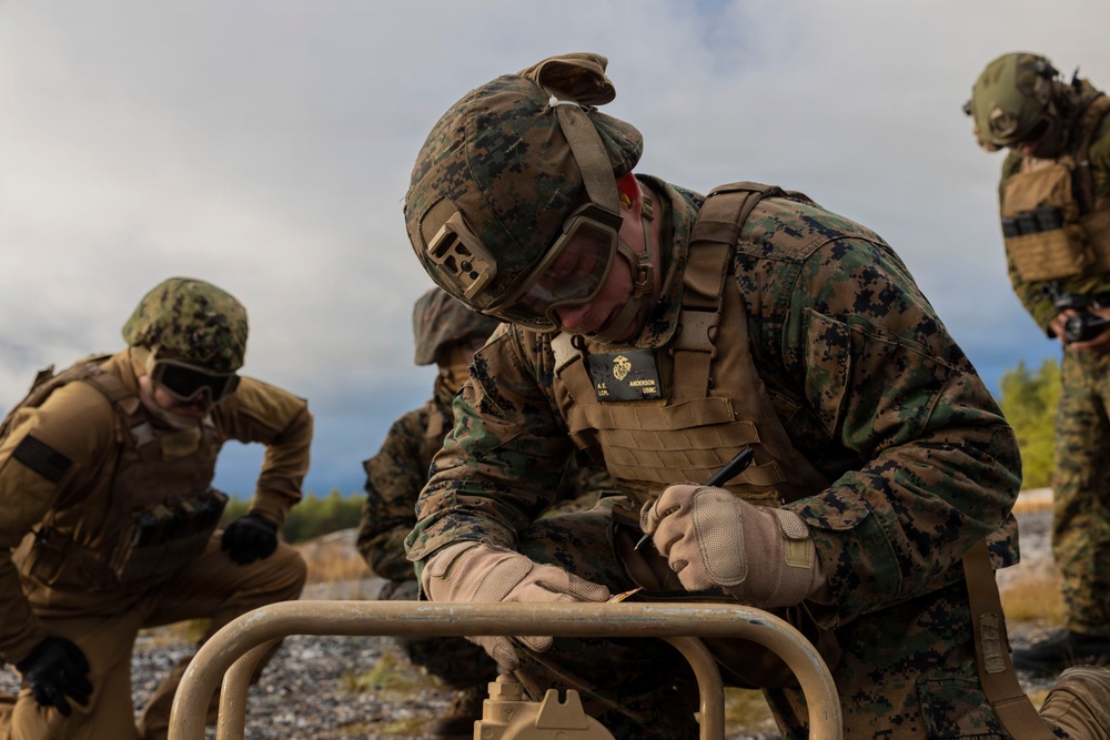 U.S. Marines, Sailors set up a forward arming and refueling point supporting Finnish Defense Forces