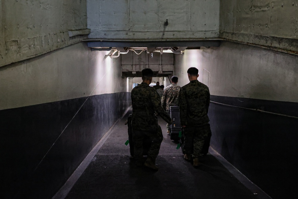 22nd MEU(SOC) | Marines Transport Cargo Aboard USS Iwo Jima During Deployment