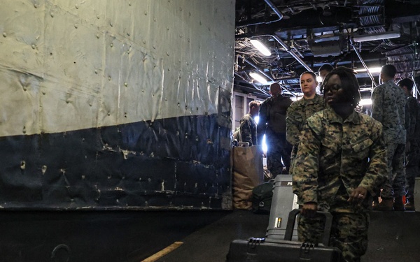 22nd MEU(SOC) | Marines Transport Cargo Aboard USS Iwo Jima During Deployment