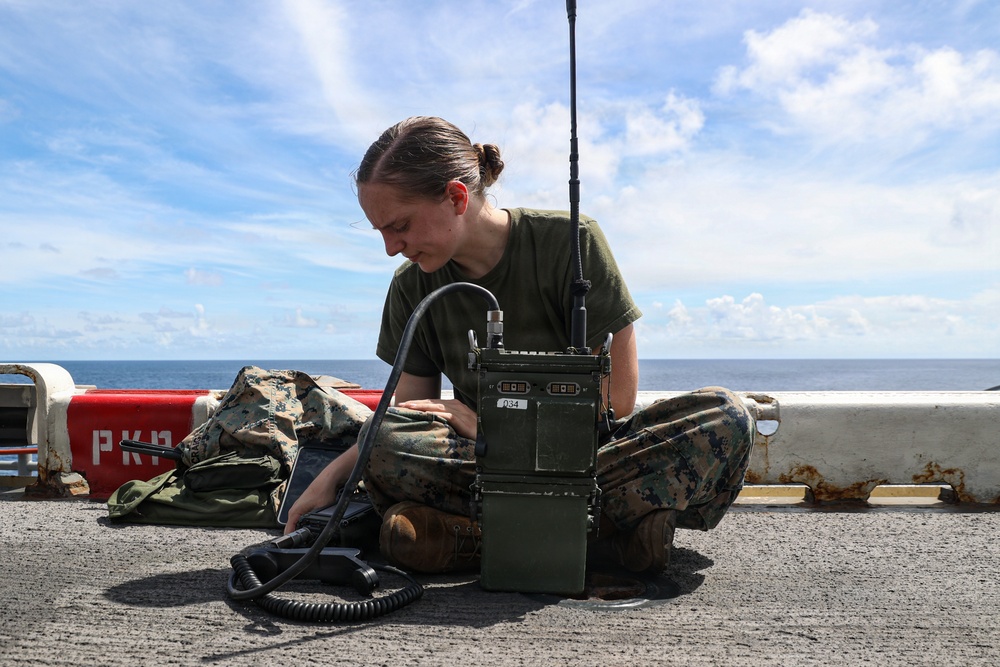 22nd MEU(SOC) | Communications Check aboard USS Iwo Jima during Deployment