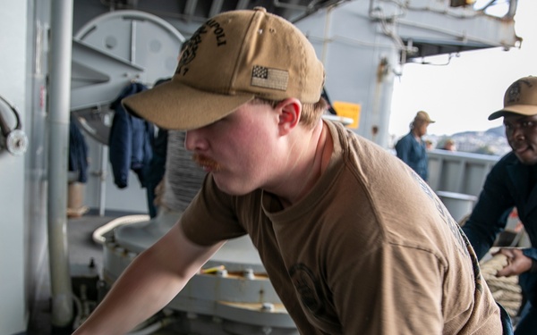 USS Tripoli Sailors Get Underway