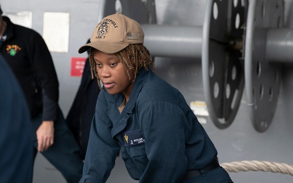 USS Tripoli Sailors Get Underway