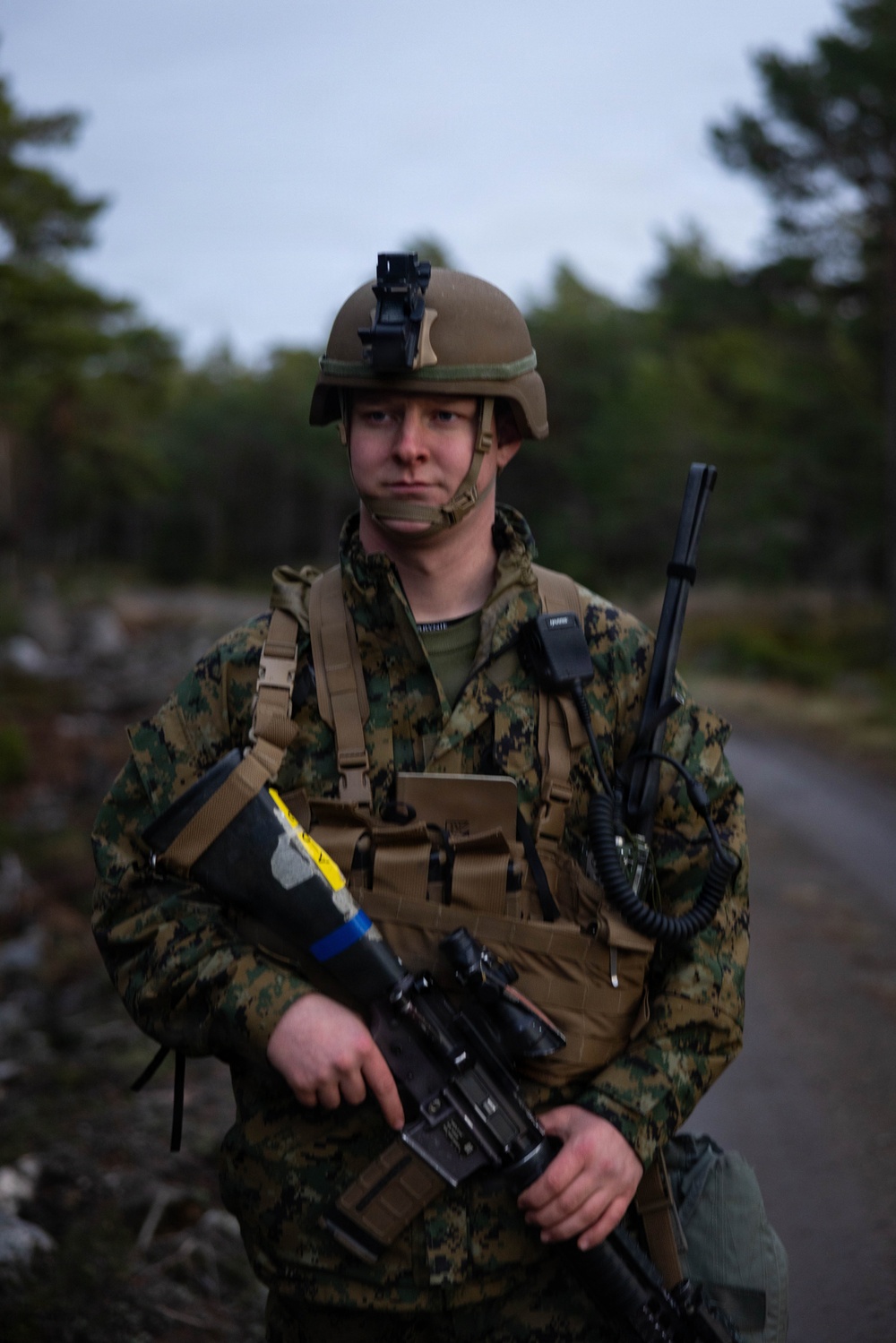 U.S. Marines establish a secured area during a bilateral exercise while deployed in the Baltic sea