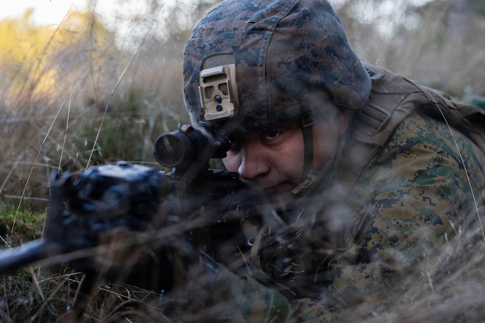 U.S. Marines establish a secured area during a bilateral exercise while deployed in the Baltic sea