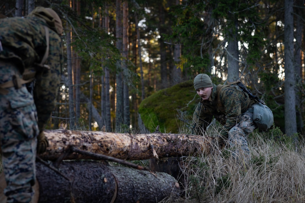 U.S. Marines build road barriers while deployed in the Baltic sea area