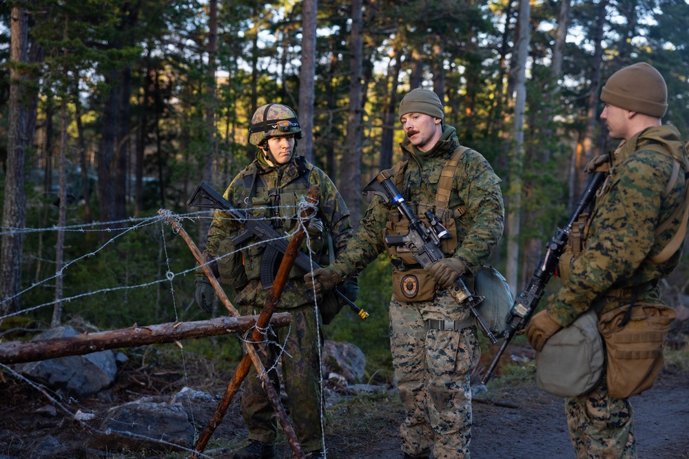 U.S. Marines build road barriers while deployed in the Baltic sea area