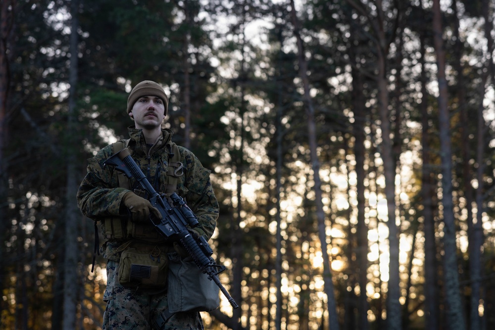U.S. Marines build road barriers while deployed in the Baltic sea area