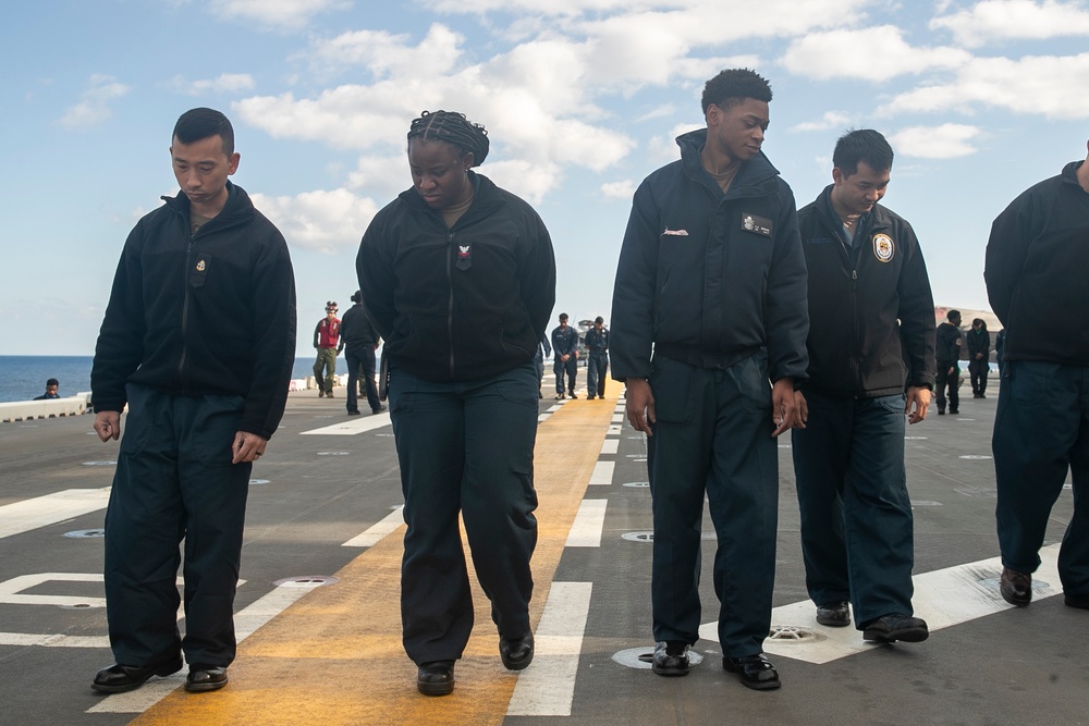 USS Tripoli Preforms FOD Walk Down