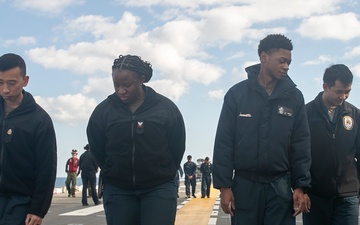 Sailors &amp; Marines aboard USS Tripoli Conduct FOD Walk Down