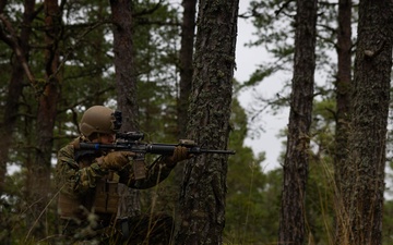 U.S. Marines patrols a training area while in the Baltic Sea