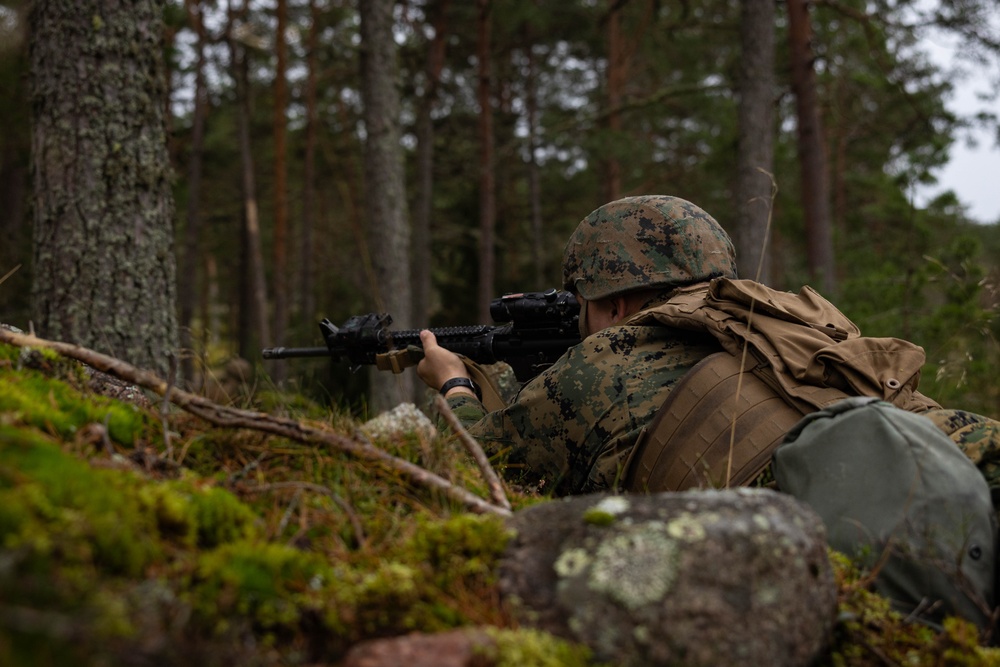 U.S. Marines patrols a training area while in the Baltic Sea