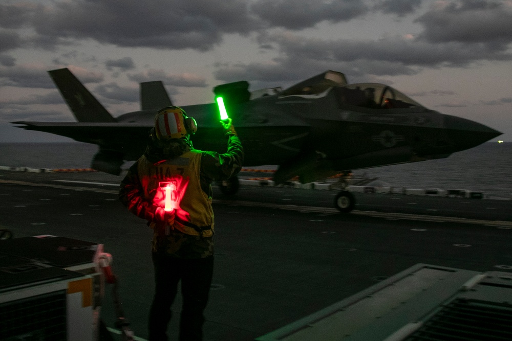 USS Tripoli Conducts F-35 Night Flight Operations