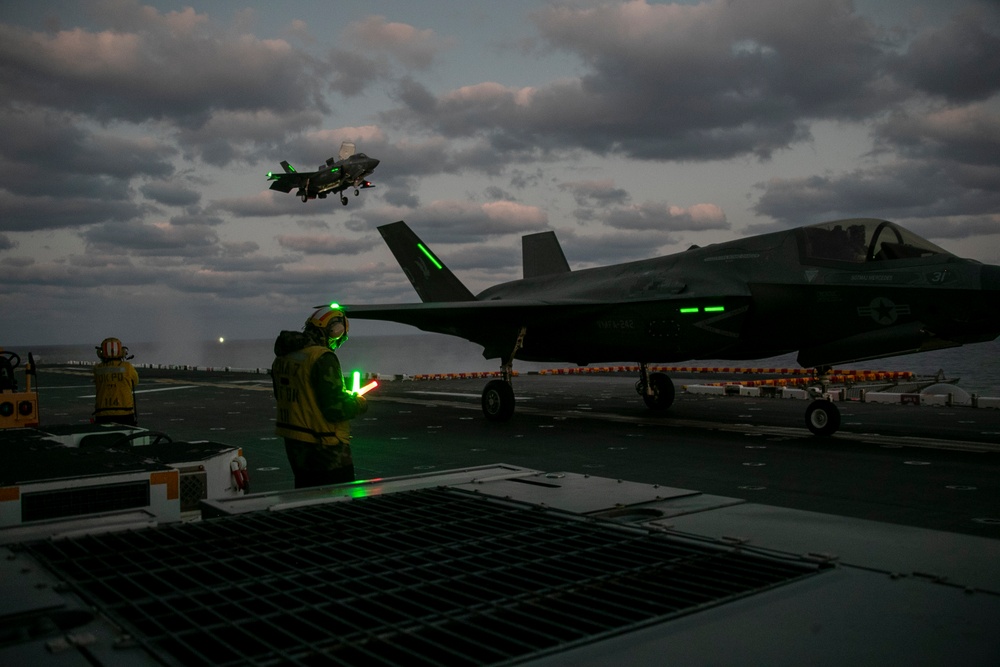 USS Tripoli Conducts F-35 Night Flight Operations