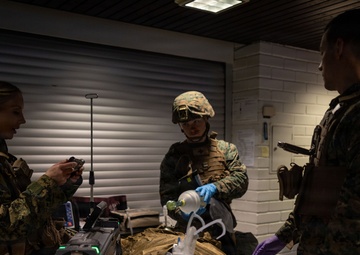 U.S. Sailors use battlefield assisted trauma documentation kit for simulated casualty during European deployment