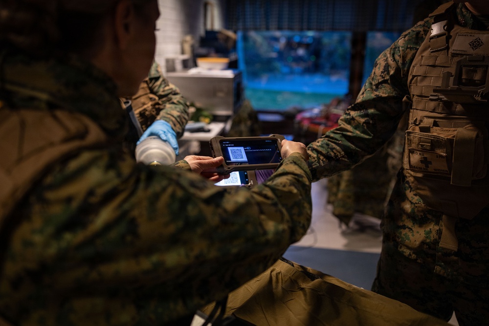 U.S. Sailors use battlefield assisted trauma documentation kit for simulated casualty during European deployment