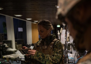 U.S. Sailors use battlefield assisted trauma documentation kit for simulated casualty during European deployment