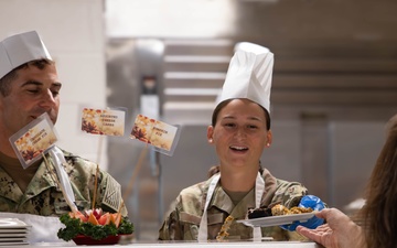 Joint Task Force Southern Guard leadership serves a Thanksgiving meal to service members