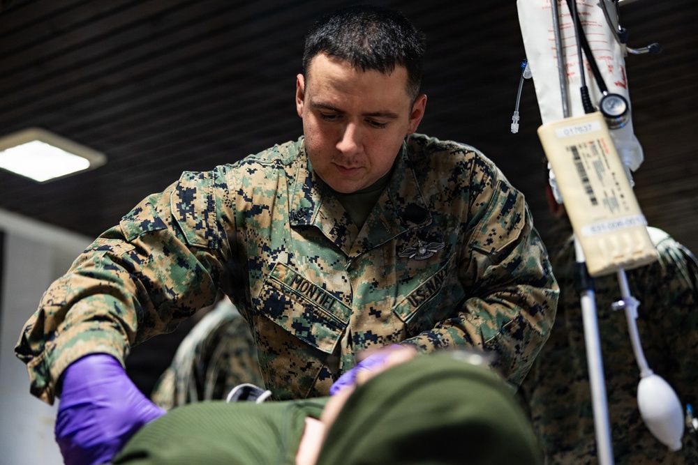 U.S. Navy Sailors execute a mass casualty event during during bilateral training exercise