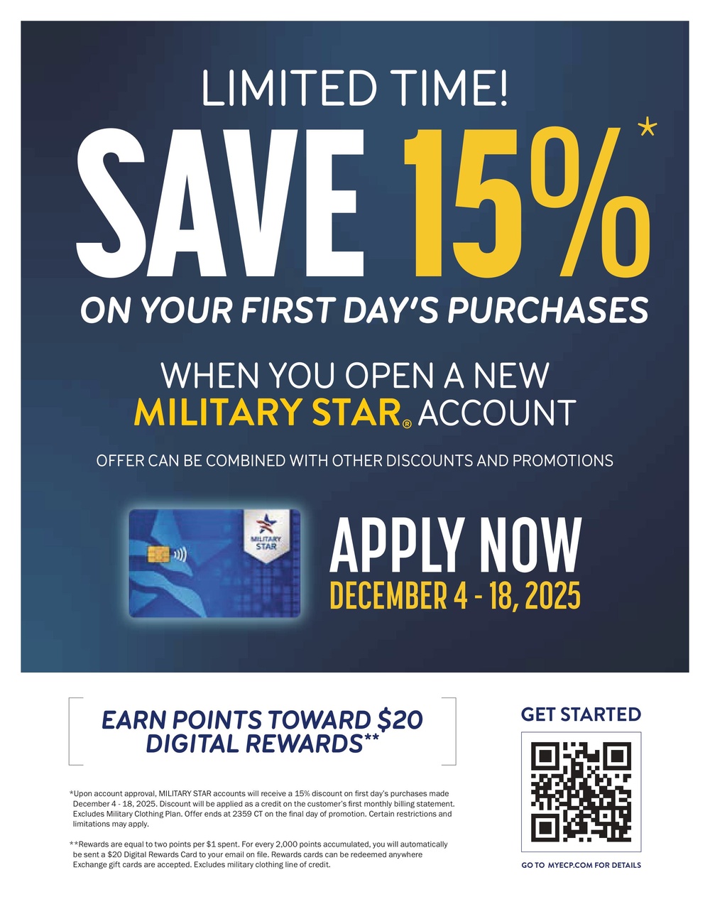 MILITARY STAR Card Makes Spirits Bright with 15% off First-Day Purchases Dec. 4-18