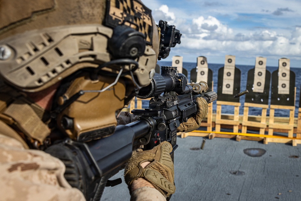 22nd MEU(SOC) | USS Fort Lauderdale India Company Conducts a Deck Shoot