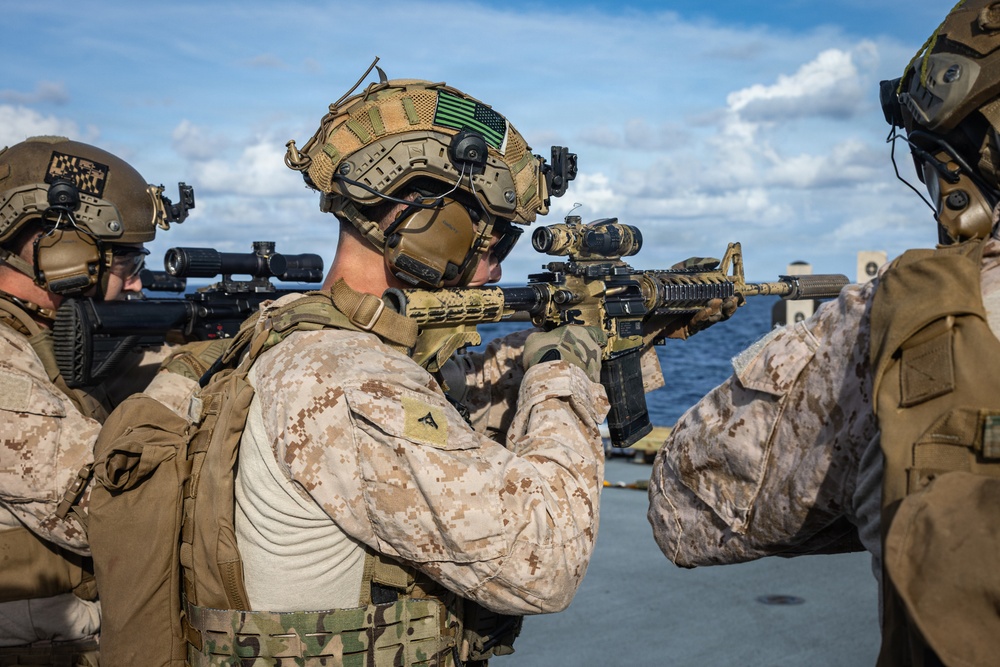 22nd MEU(SOC) | USS Fort Lauderdale India Company Conducts a Deck Shoot