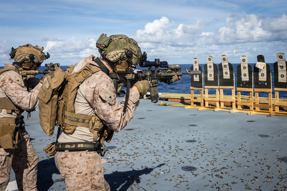 22nd MEU(SOC) | USS Fort Lauderdale India Company Conducts a Deck Shoot