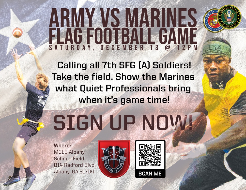 Army vs. Marines Flag Football Announcement Graphic