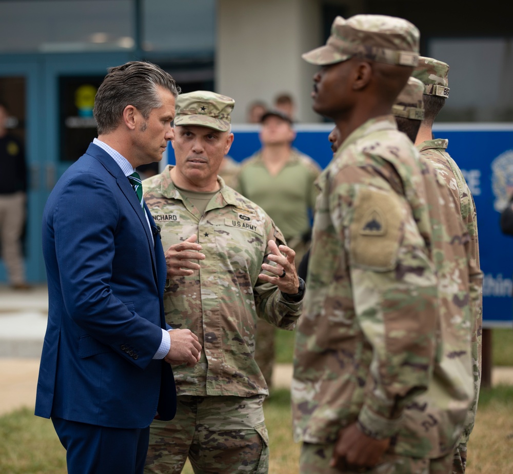 Secretary of War Pete Hegseth awards coins recognizng D.C. National Guard Soldiers