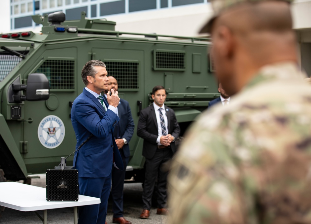 Secretary of War Pete Hegseth addresses National Guard and law enforcement personnel