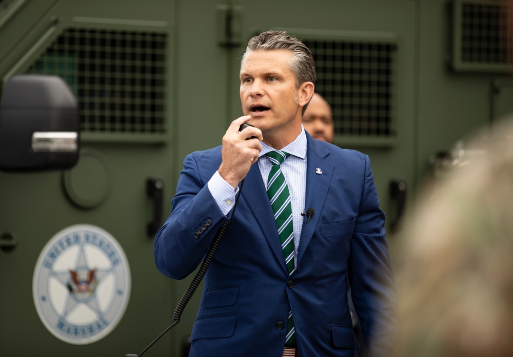 Secretary of War Pete Hegseth addresses National Guard and law enforcement personnel