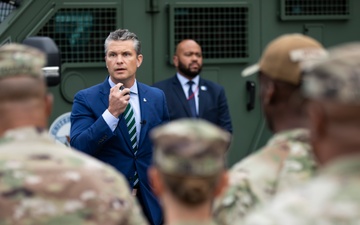 Secretary of War Pete Hegseth addresses National Guard and law enforcement personnel